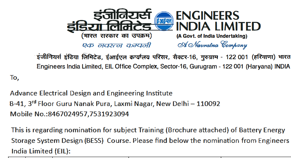 Bess Design Training course, Bess Design Training Course in delhi, Institute for Bess Design Training course in Delhi